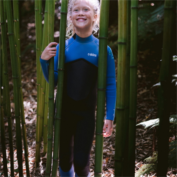 2026 C-Skins Junior Nuwave Legend 5/4/3mm Back Zip Wetsuit C-NLE54JBZ - Black / Steel Blue / Aqua